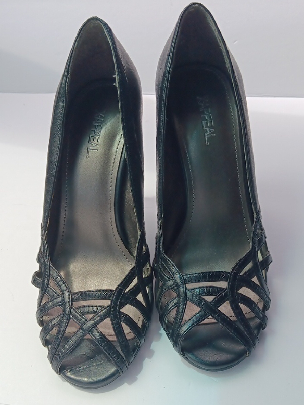 WOMEN'S BLACK WOVEN STRAPPY  PEEP-TOE HEELS SIZE 6